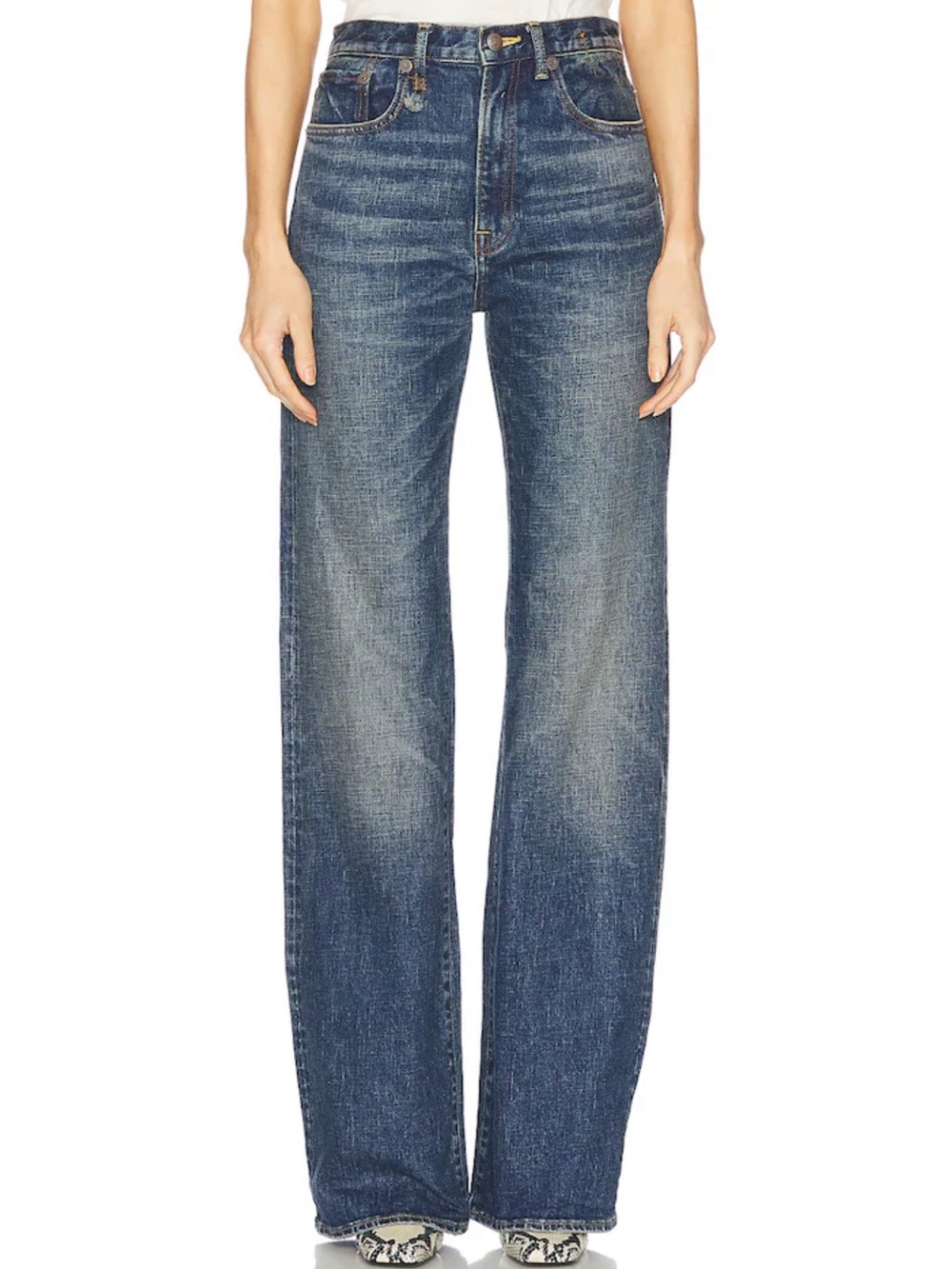 R13 Women’s Jane Straight Leg Japanese Denim Jeans in Mire Blue Stretch
